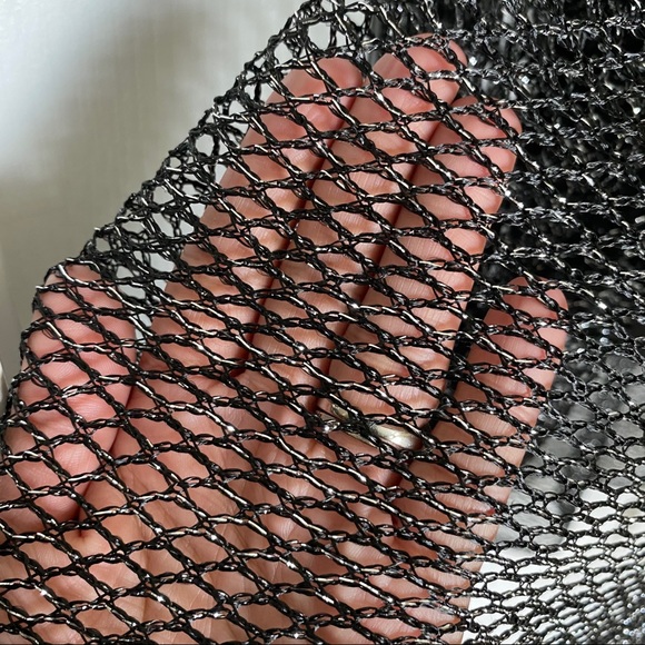 Black Open Weave Lurex Poncho - Picture 5 of 6